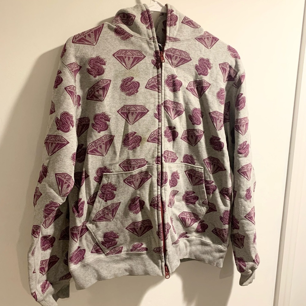 Billionaire boys club diamond full zip up hoodie size small grey